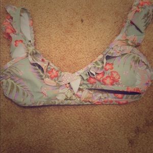 crossed front bathing suit top, with flowers